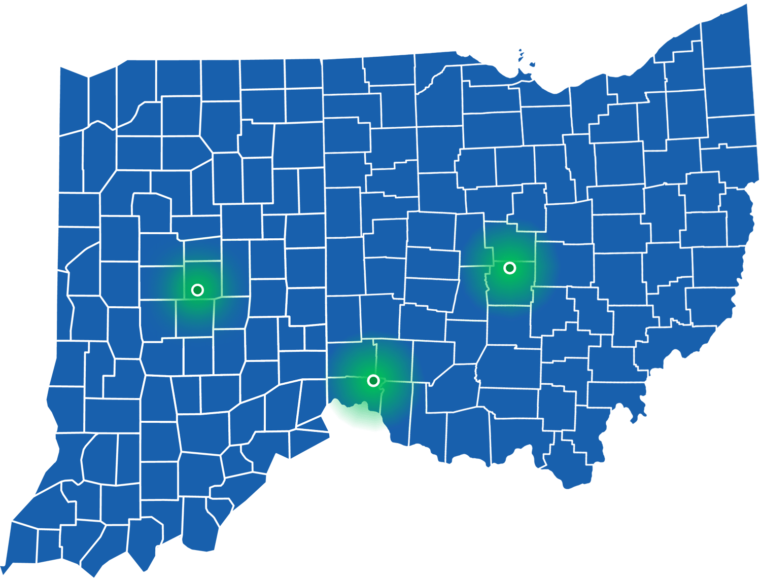 Indiana and Ohio locations map